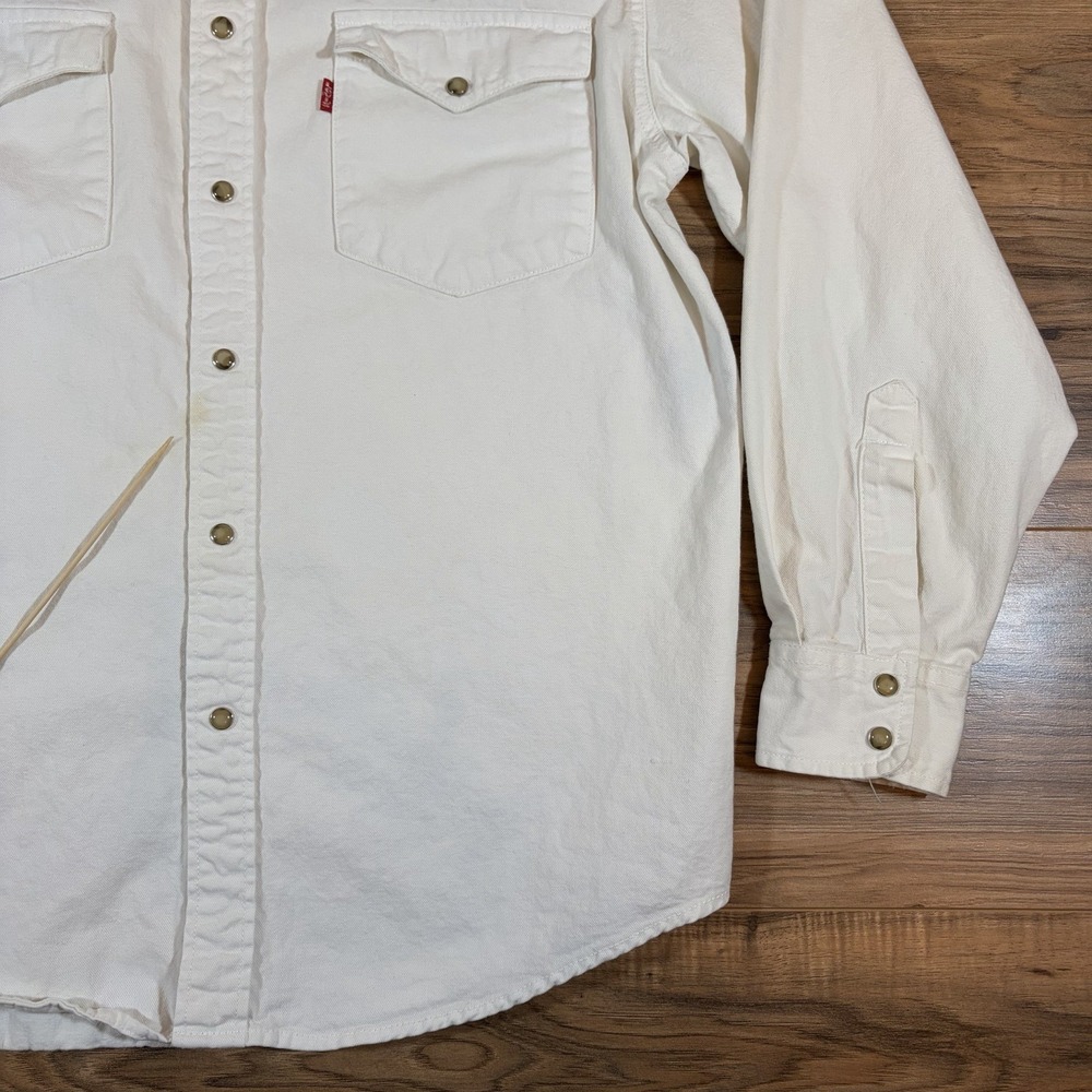 VTG Levi's Red Tab Mens MD White Denim Pearl Snap Western Long Sleeve Shirt 90s - Picture 5 of 14